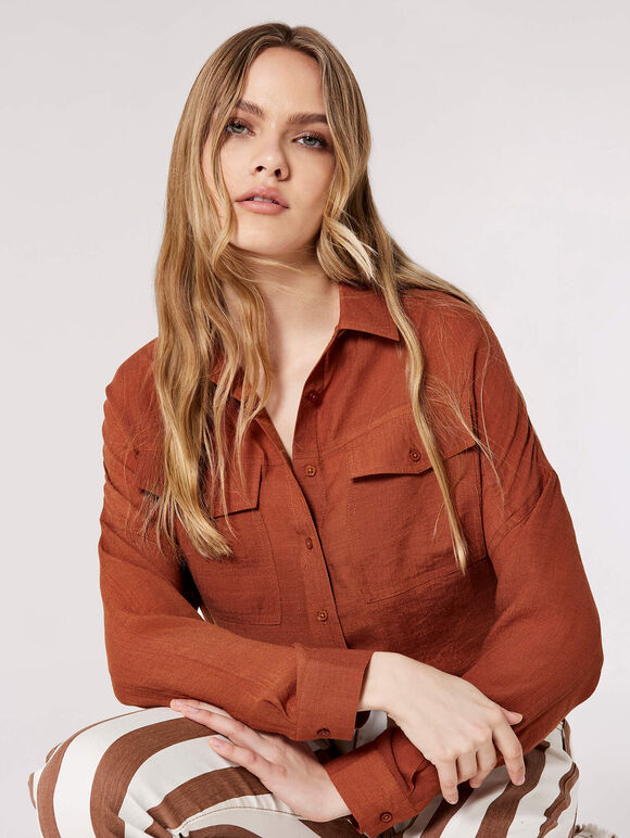 Utility Slub Shimmer Shirt, Rust, large