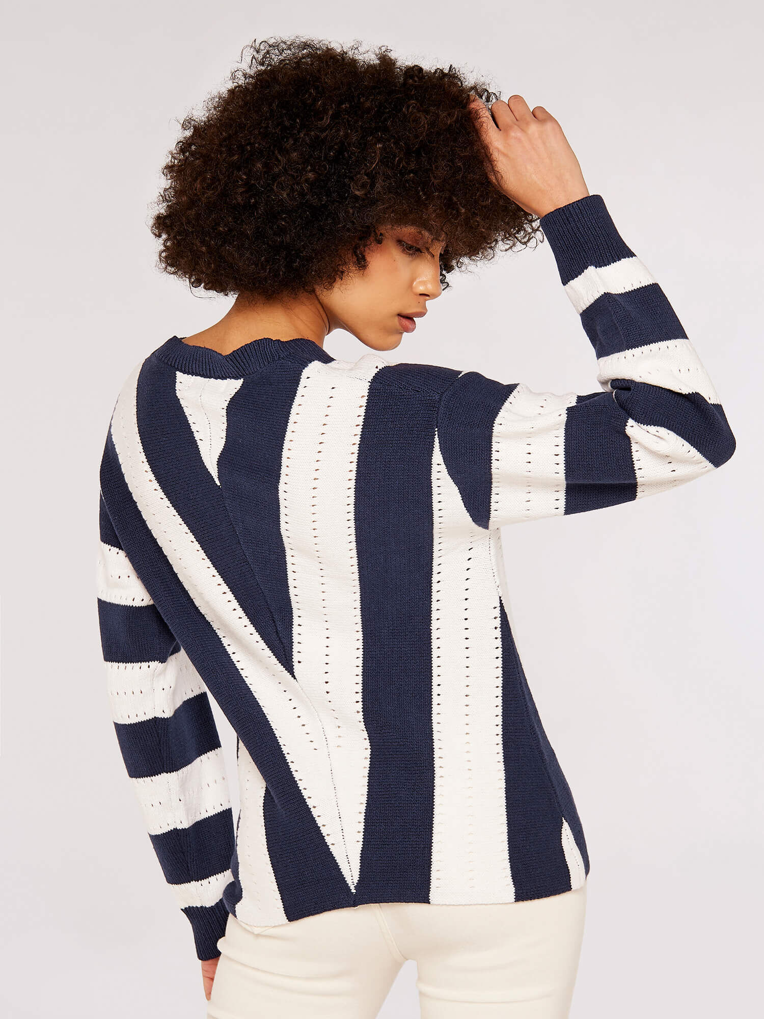 Chevron Pointelle Tunic Jumper Apricot Clothing
