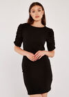 Ruched Sleeve Bodycon Dress, Black, large