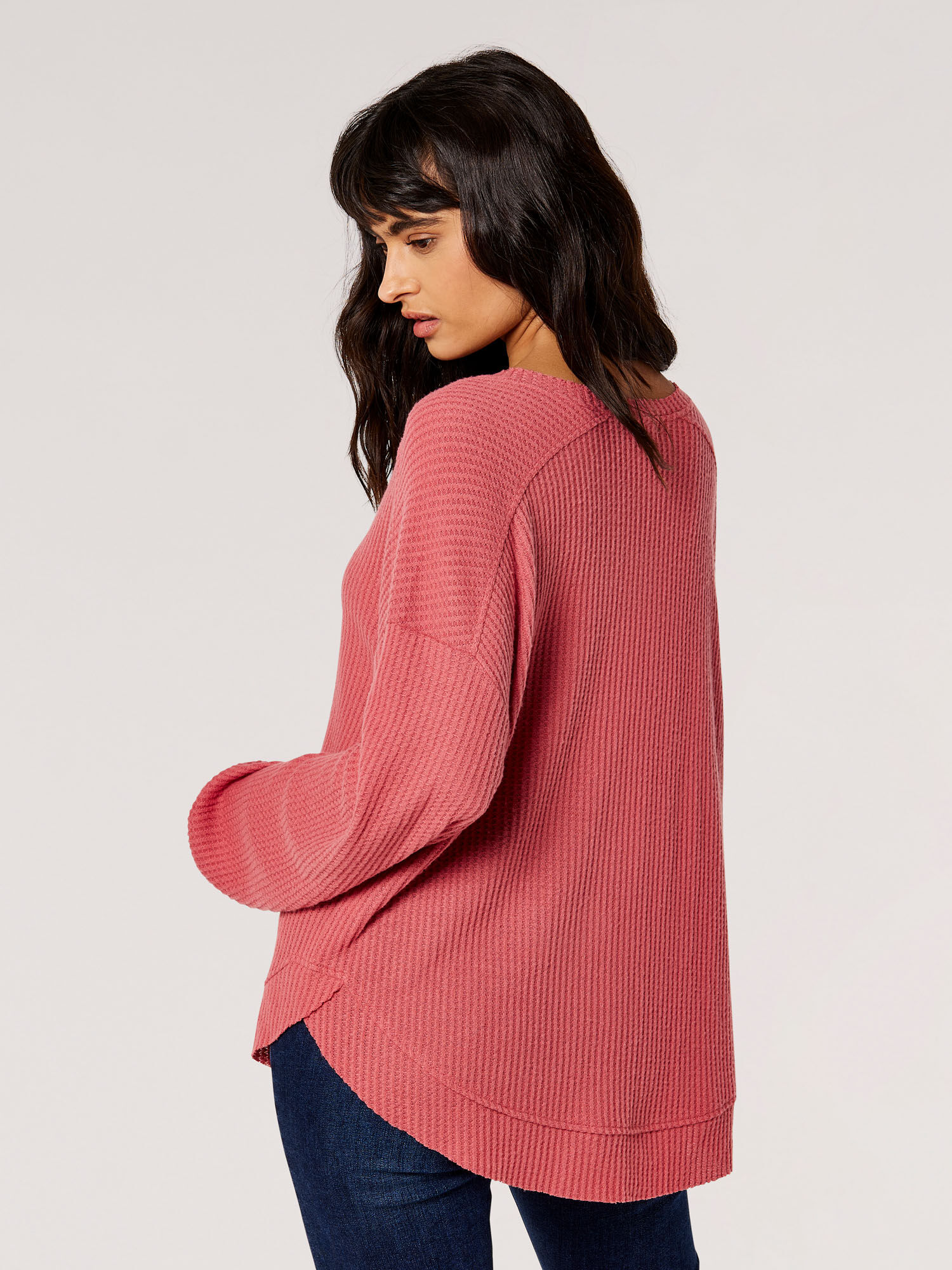 Pink waffle knit sweater cheap