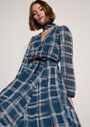 Check Crepe Midi Dress, Teal, large