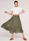 Shimmer Crinkle Midi Skirt, Khaki, large