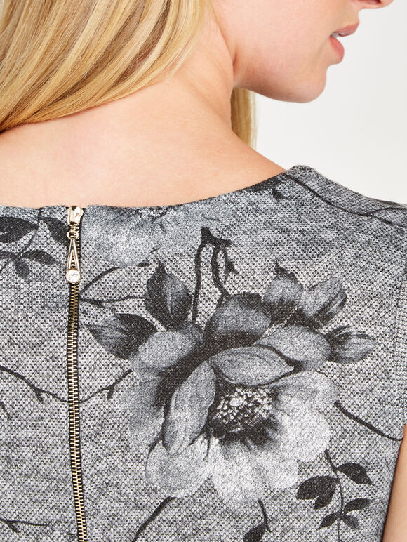 Grey Floral Vine Shift Dress, Grey, large