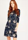 Etched Floral Print Jersey Dress, Navy, large
