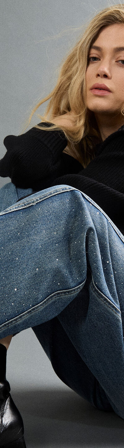 Ayla Rhinestone Panel Barrel Jeans
