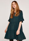 Spot Tiered Ruffle Dress, Green, large