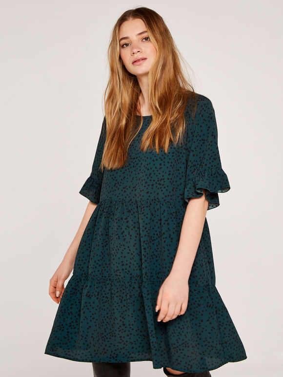 Spot Tiered Ruffle Dress, Green, large