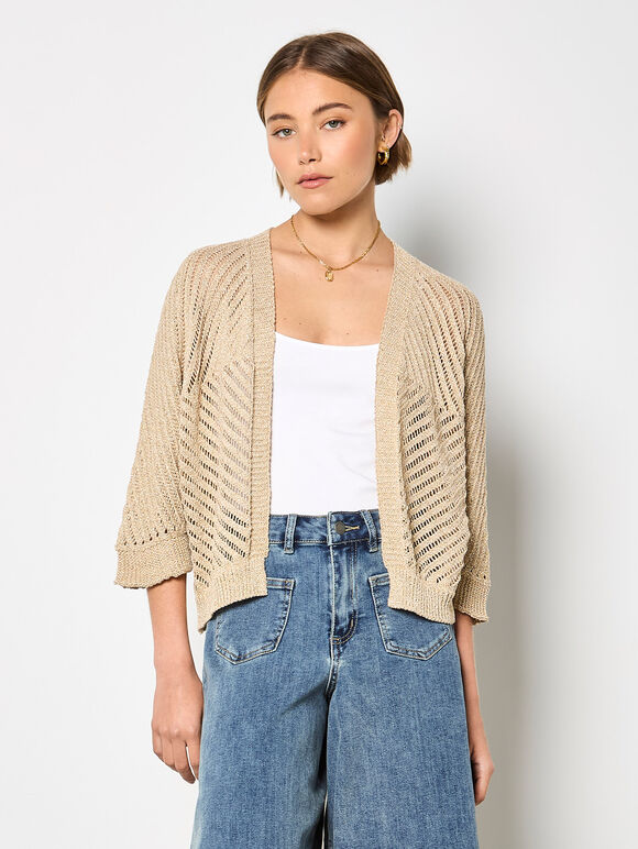 Knitted Open Cardigan, Mustard, large