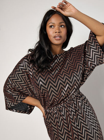 Curve Chevron Mirror Sequin Midi Dress