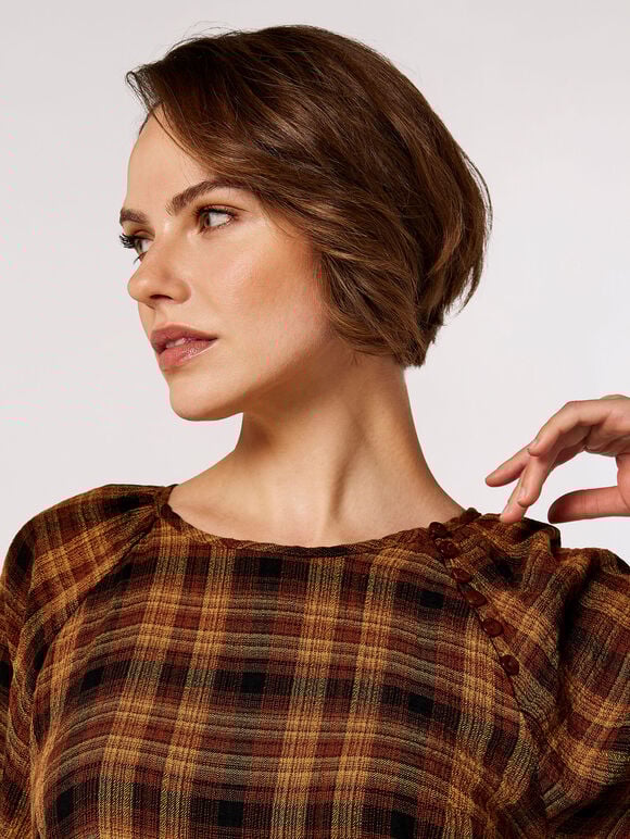 Textured Check Midi Dress, Mustard, large