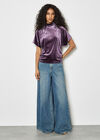 Velvet Ruched Side Top, Purple, large