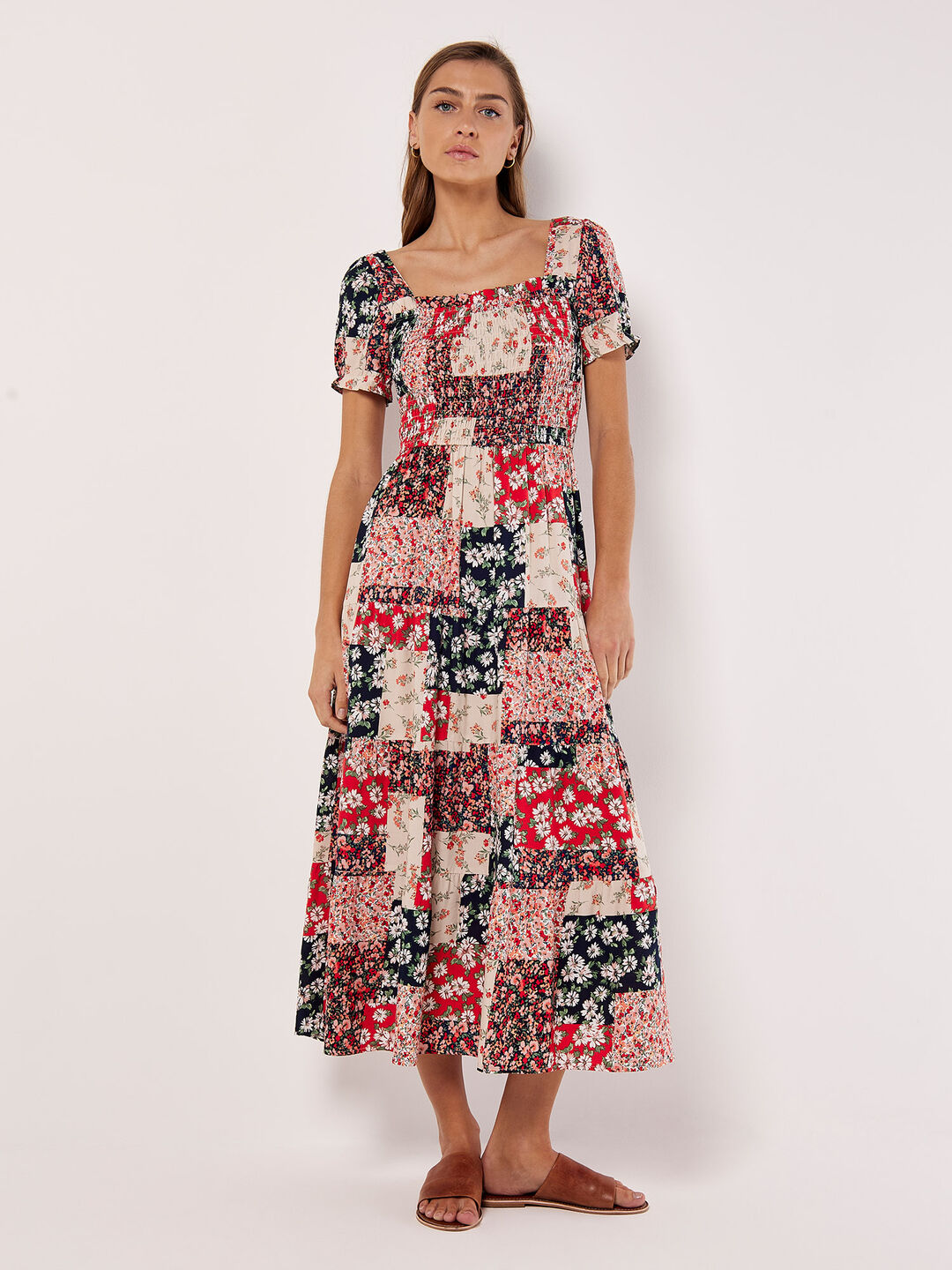 Daisy Patchwork Smocked Maxi Dress