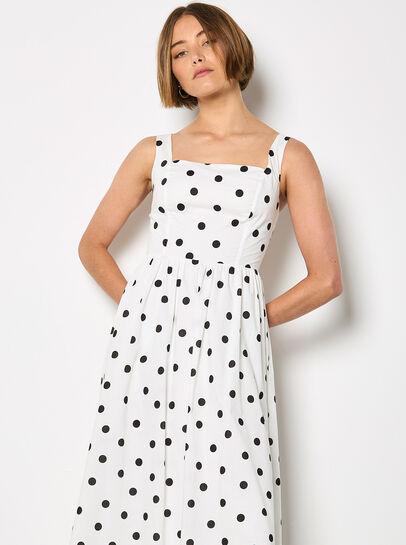 Polka Dot Smocked Midi Dress