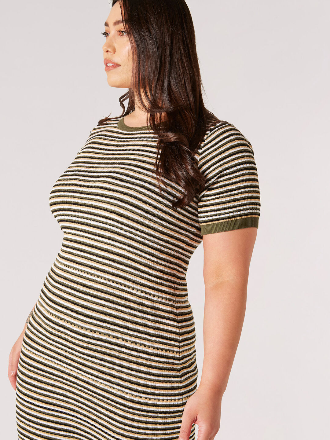 Image of Curve Stripe Knit Midi Dress