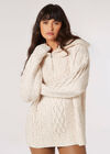 Chunky Cable Knit Zip Neck Jumper, Stone, large
