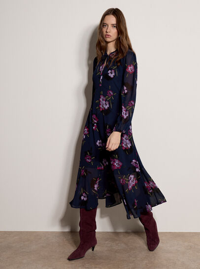 Floral Print Chiffon Midi Dress