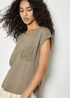 Crochet Pocket Linen Blend T-Shirt, Khaki, large