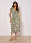 Watercolour Floral Milkmaid Midi Dress, Green, large