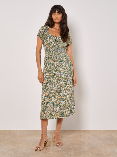 Watercolour Floral Milkmaid Midi Dress