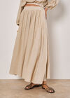 Linen Pleated Midi Skirt, Stone, large