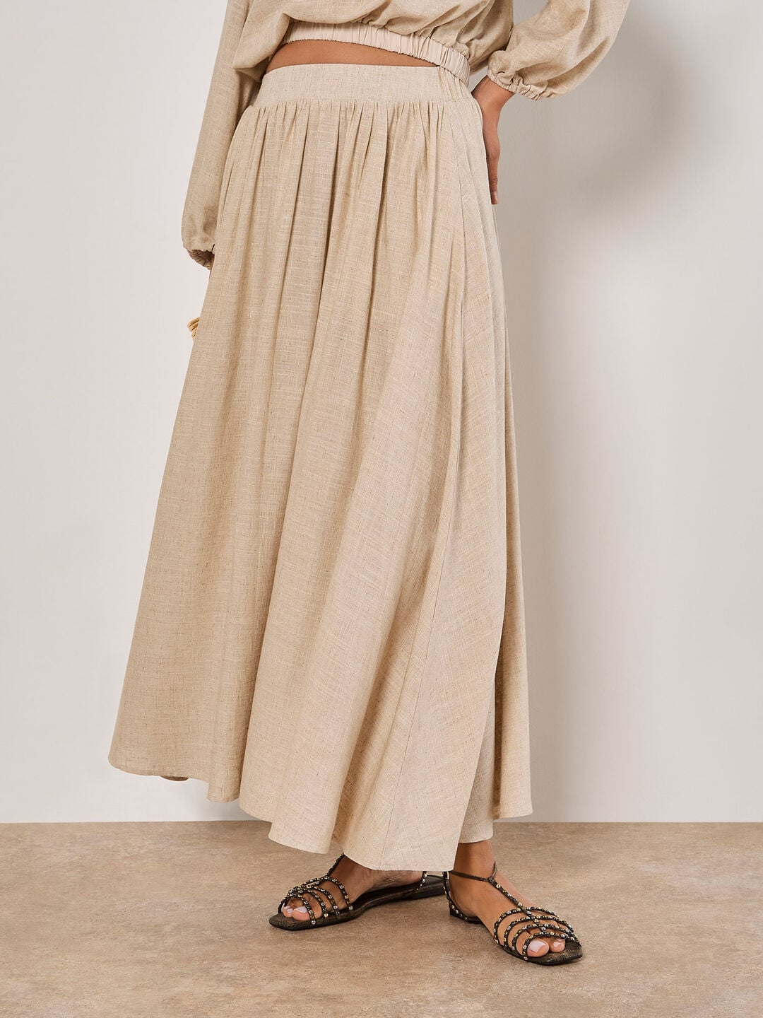 Linen Pleated Midi Skirt