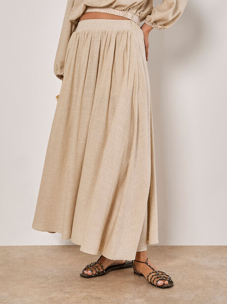 Linen Pleated Midi Skirt