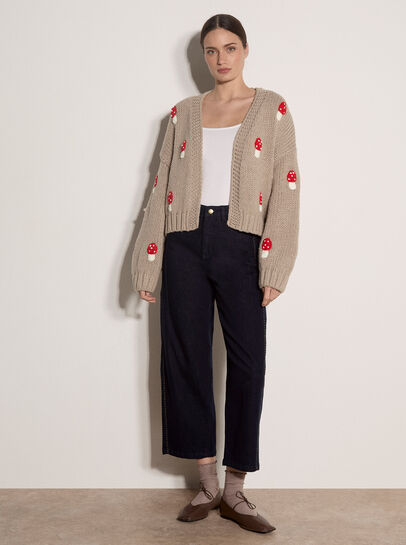 Mushroom Appliqu&eacute; Chunky Knit Cardigan