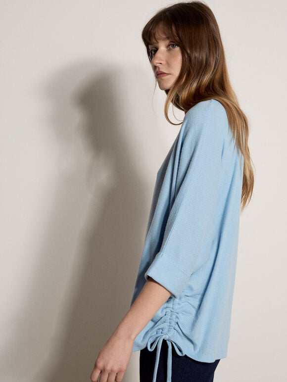 Soft Touch Drawstring Batwing Top, Sky Blue, large