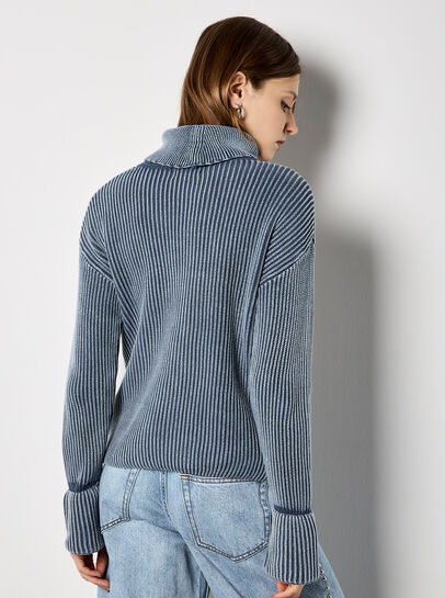 Roll Neck Ribbed Stonewashed Jumper