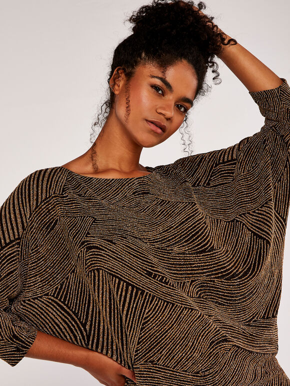 Lurex Swirls Top, Stone, large