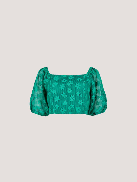 Daisy Mesh Cropped Top, Green, large