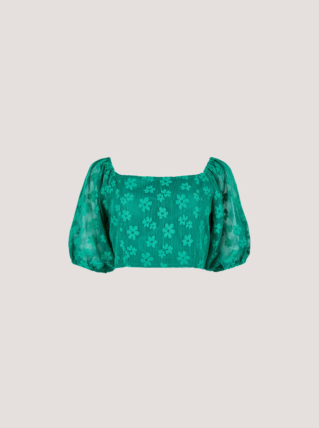 Daisy Mesh Cropped Top, Green, large