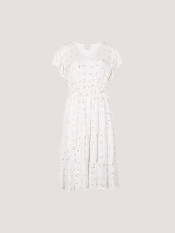 Sequin Floral Embroidered Mini Dress, White, large