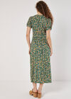 Ditsy Floral Decorative Button Midi Dress, Green, large