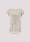 Sequin Embellished T-Shirt, Stone, large