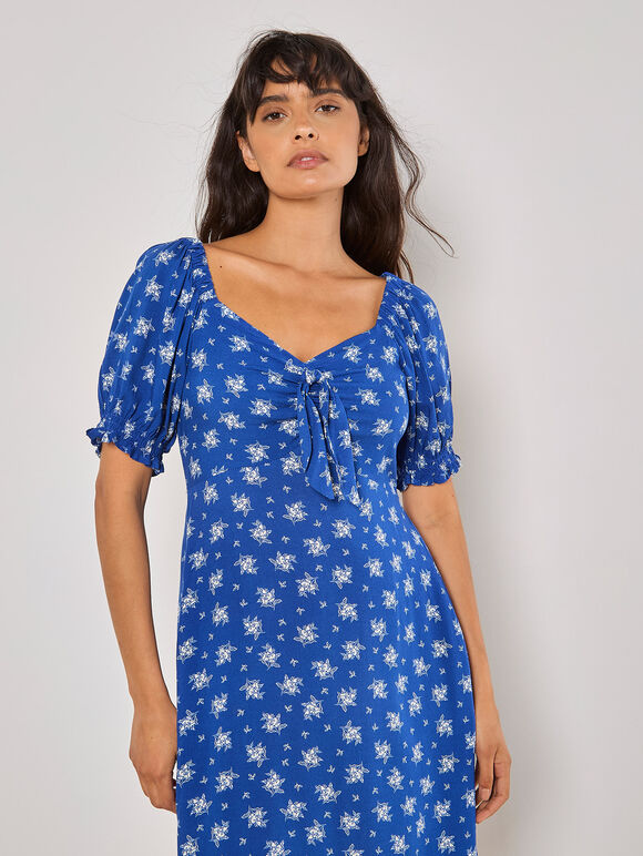 Silhouette Floral Milkmaid Maxi Dress, Blue, large