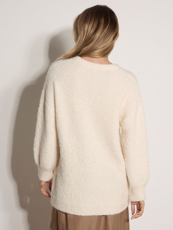 Soft Boucl&eacute; Oversized Long Jumper, Cream, large