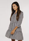 Checked Tiered Mini Dress, Black, large