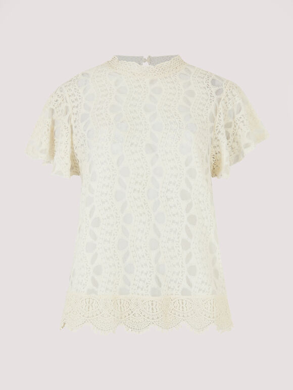 Embroidered High Neck Top, Stone, large