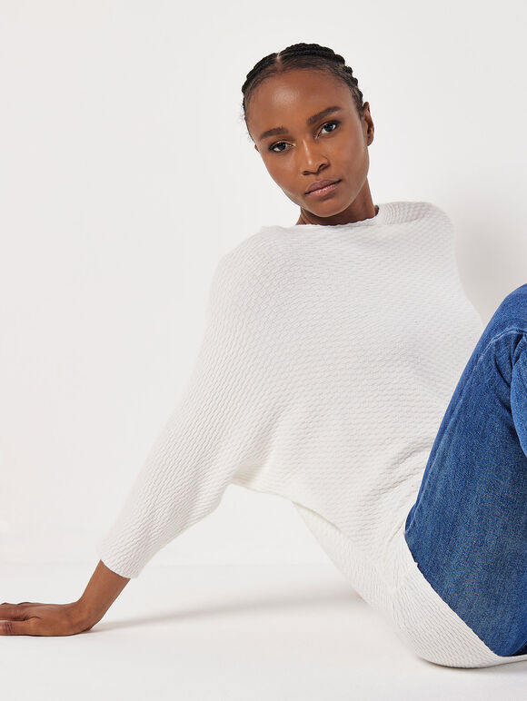 Textured Knit Lightweight Jumper, White, large