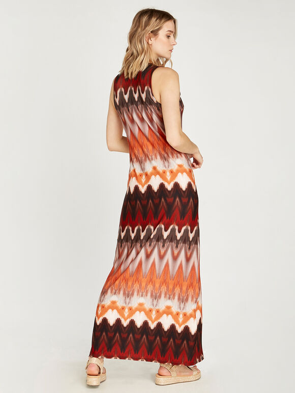 Chevron Zip Maxi Dress, Orange, large