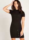 Ribbed High Neck Stud Dress, Black, large