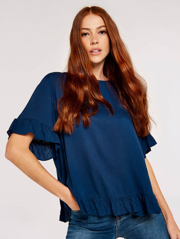 Square Button Back Top, Navy, large