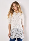 Pointelle Knit Layered Tunic Top, White, large