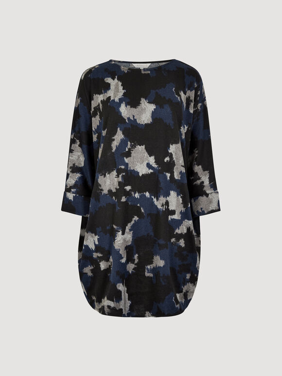 Paint Splash Jersey Knit Mini Dress, Navy, large