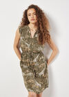 Tropical Animal Print Zip Mini Dress, Khaki, large
