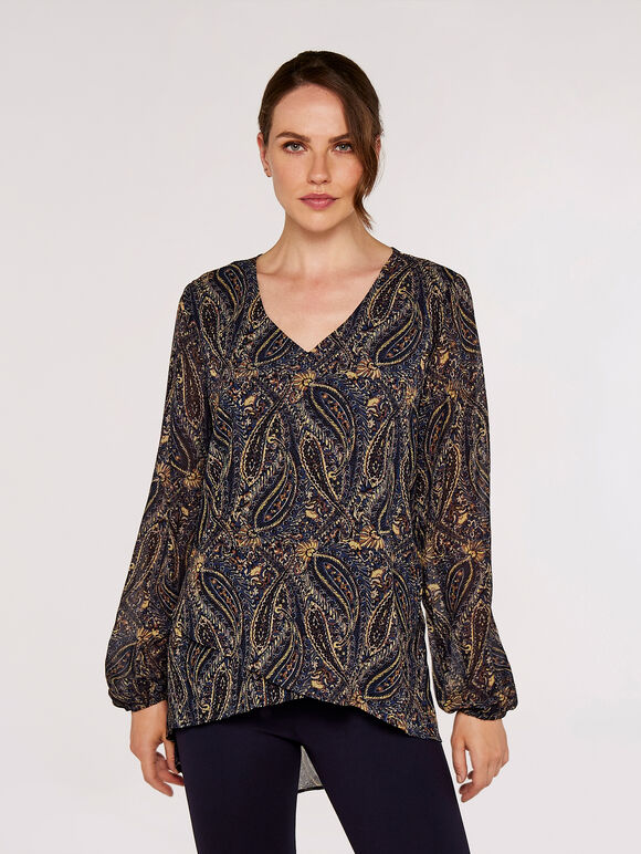 Ornate Paisley Top, Navy, large