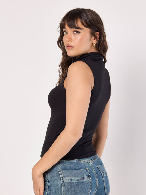 Jersey Roll Neck Tank Top, Black, large