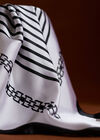 Printed Satin Scarf, White, large