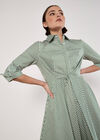 Cotton Stripe Shirt Mini Dress, Green, large